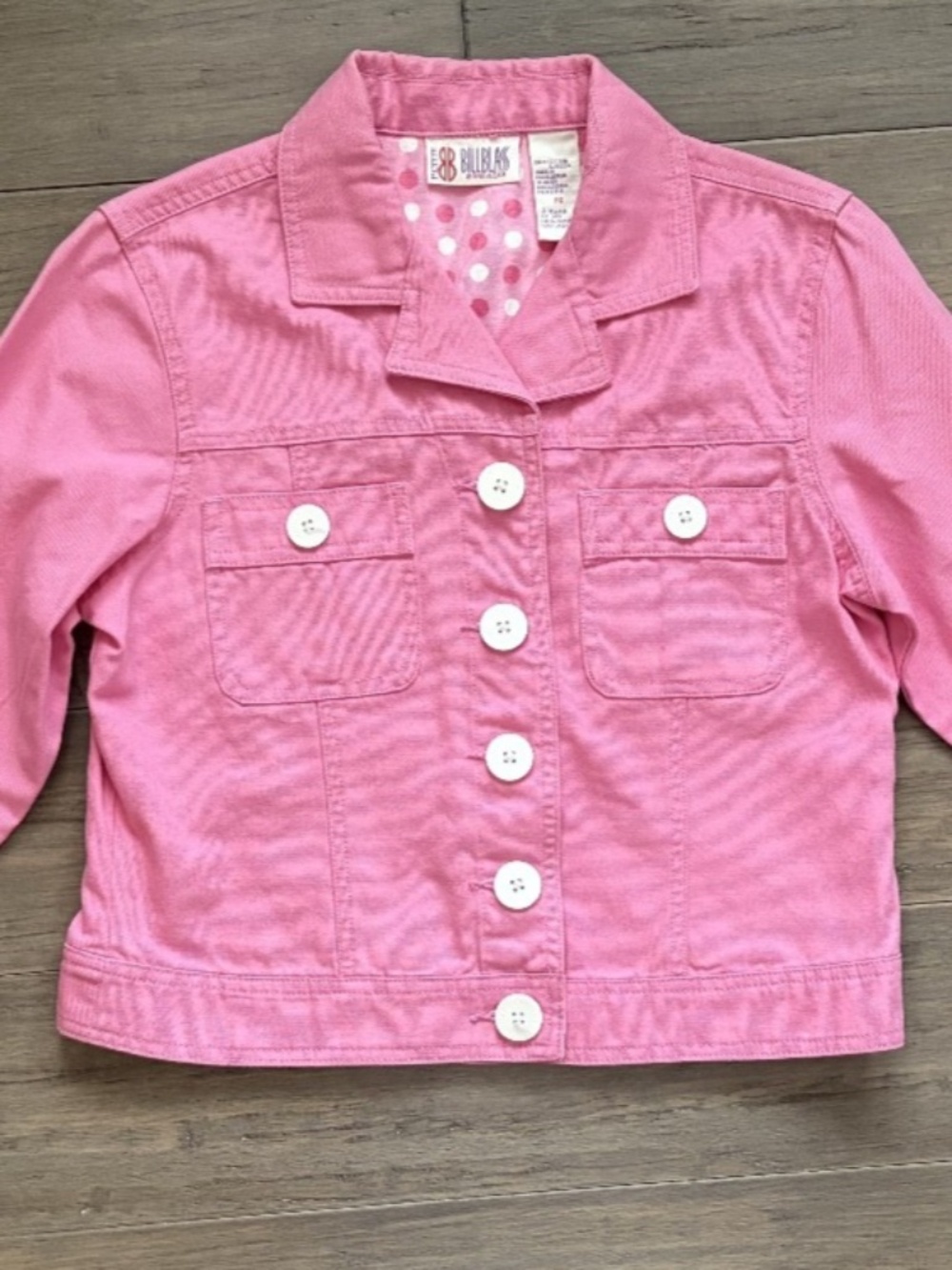 VTG Bill Blass Jeanswear Jacket Pink White Buttons Petite Small 90s Y2K Cotton